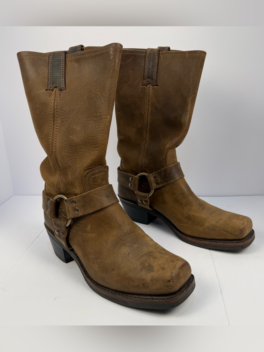Frye Harness 12r Leather Motorcycle Boots Medium Brown - Picture 3 of 15